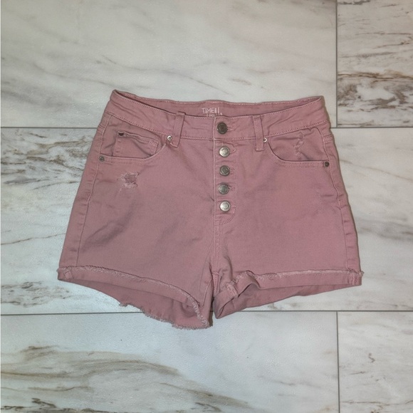 Time and Tru Pink High Rise Button Fly Denim Shorts Size 8 - Picture 1 of 7